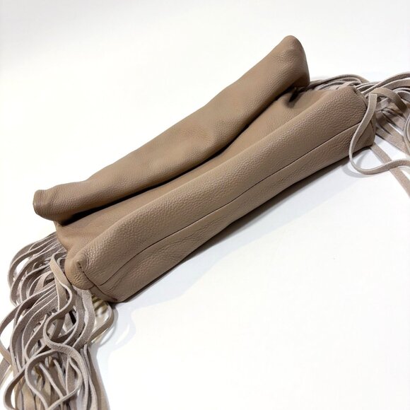 Dolce Vita Shea Large Leather Fringe Clutch Cafe Beige Soft Pebbled Leather - Picture 4 of 10